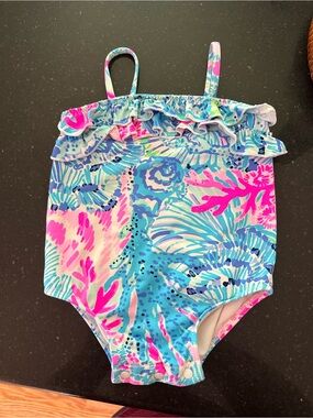 Lilly Pulitzer Girls One-Piece Swimsuit in Blue, Pink & Aqua